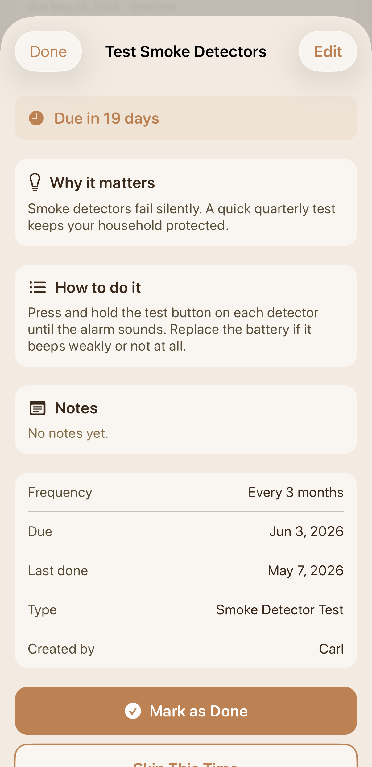 Task detail